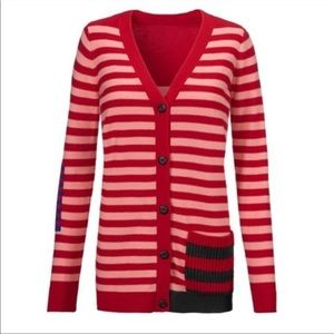 CAbi Picnic Pink and 'Red Stripped Cardigan  Size Small #5446